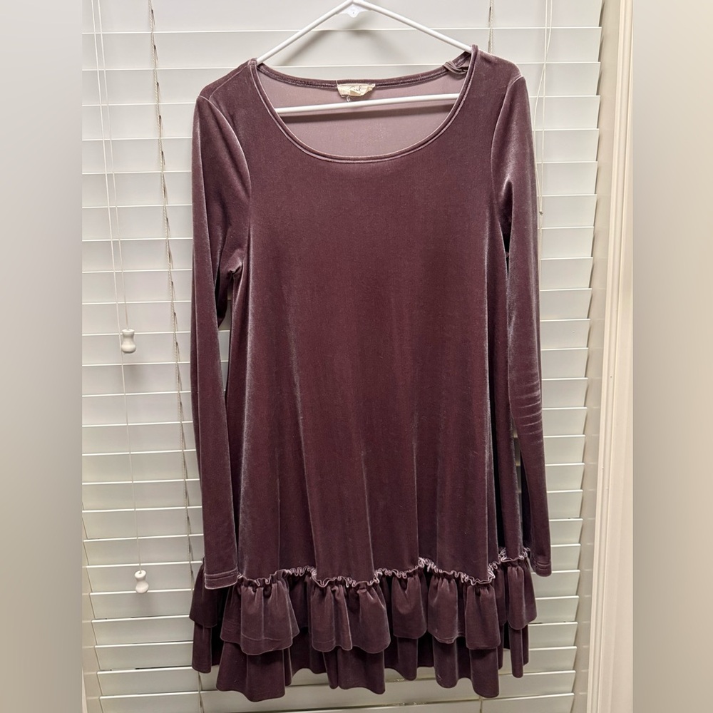 Easel Velvet Long Sleeve Dress in Deep Purple